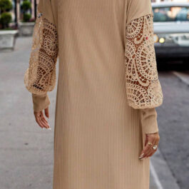 Parchment Lace Patchwork Ribbed Knit Open Front Duster Cardigan