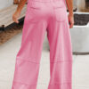 Bonbon Mineral Wash Exposed Seam Drawstring Elastic Waistband Wide Leg Cargo Pants