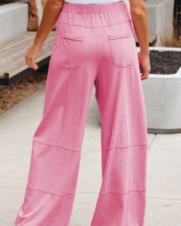 Bonbon Mineral Wash Exposed Seam Drawstring Elastic Waistband Wide Leg Cargo Pants