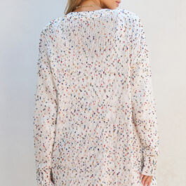 White Confetti Rib Knit Long Sleeve Cardigan