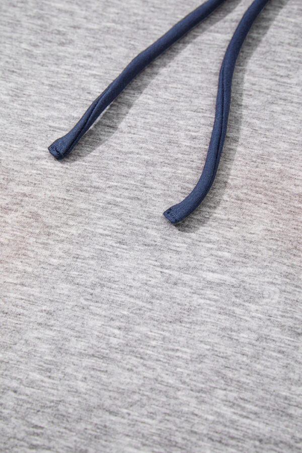 Light Grey Color Block Patchwork V Neck Drawstring Hoodie