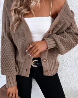 Goat Mixed Texture Knit Button V Neck Sweater Cardigan