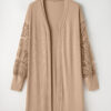Parchment Lace Patchwork Ribbed Knit Open Front Duster Cardigan