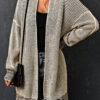Apricot Plaid Knitted Long Open Front Cardigan