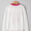 White Striped Trim Bow Graphic Round Neck Drop Shoulder Sweater