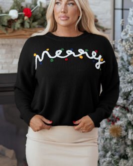 Black Merry Colorful Dot Detail Christmas Drop Shoulder Sweater