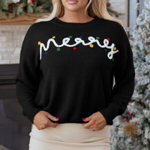 Black Merry Colorful Dot Detail Christmas Drop Shoulder Sweater