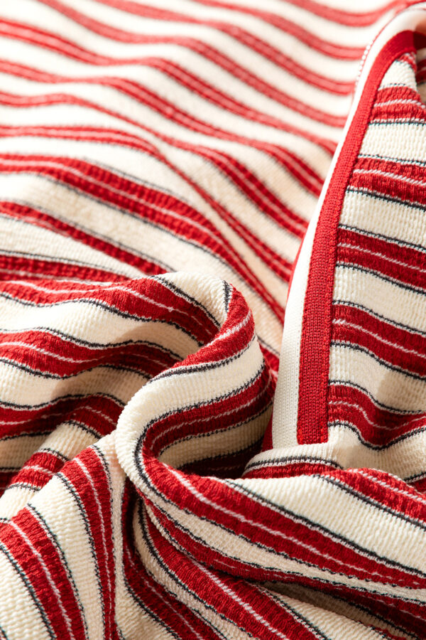 Dark Green Striped Print Contrast Collar Zip V Neck Long Sleeve Top