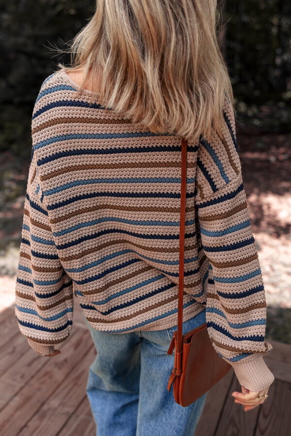 Multicolour Striped Knitted Drop Shoulder Round Neck Sweater