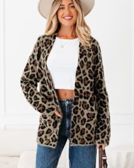 Brown Leopard Open Casual Cardigan