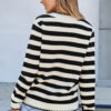 White Stripe Chic Golden Button Cardigan Sweater