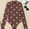 Black Vintage Polka Dot Print Mesh Long Sleeve Bodysuit