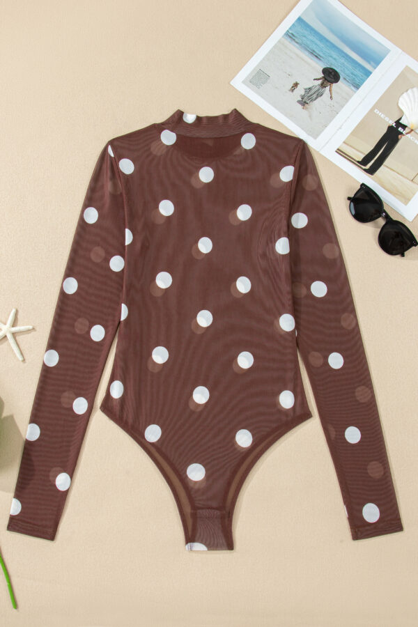 Black Vintage Polka Dot Print Mesh Long Sleeve Bodysuit