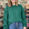 Evergreen Twisted Ribbed Tiered Ruffles Long Sleeve Pullover Top