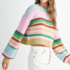 Multicolour Striped Knit Ribbed Trim Boxy Fit Cropped Sweater