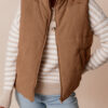 Beige Corduroy Stand Neck Zipped Puffer Vest