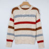 Beige Stripe Exposed Seam Drop Shoulder Heathered Knit Sweater