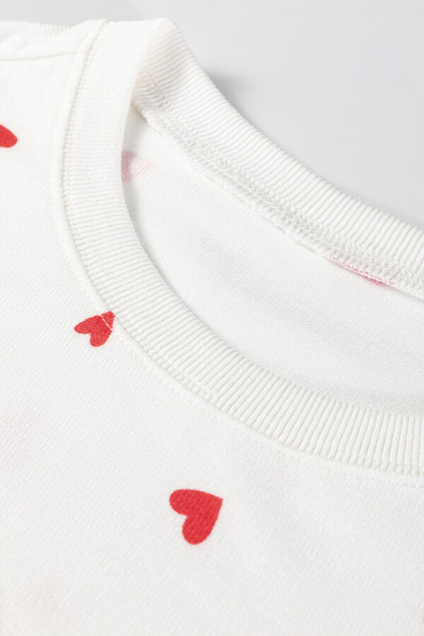 Fiery Red Tiny Hearts Printed Long Sleeve Top Drawstring Lounge Pant Set