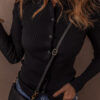 Black Ribbed Knit Collared Slim Fit Sweater Cardigan