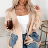 Smoke Gray Open Front Knitted Denim Pocket Patchwork Cardigan