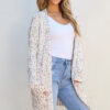 White Confetti Rib Knit Long Sleeve Cardigan