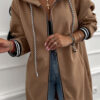 Dark Khaki Contrast Cuffed Drop Shoulder Zip up Tunic Hoodie