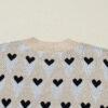 Parchment Geometric Heart Print Ribbed Trim Loose Sweater