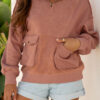 Camel Exposed Seam Side Pockets Half Zipper Baggy Sweatshirt