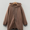 Dark Khaki Contrast Cuffed Drop Shoulder Zip up Tunic Hoodie