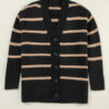 Black Stripe Buttoned V Neck Drop Shoulder Loose Cardigan