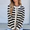 White Stripe Chic Golden Button Cardigan Sweater