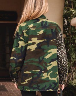 Brown Leopard Camo Patchwork Oversize Shacket