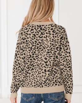 Black Leopard Drop Shoulder Chunky Knitted Cardigan Sweater