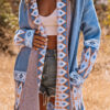 Brown Aztec Print Open Front Knitted Cardigan