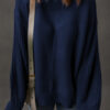 Dirty blue Solid Color Front Seam Drop Shoulder Loose Sweater