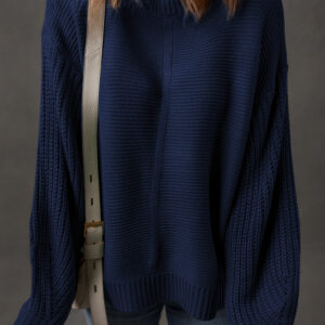 Dirty blue Solid Color Front Seam Drop Shoulder Loose Sweater