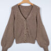 Goat Mixed Texture Knit Button V Neck Sweater Cardigan