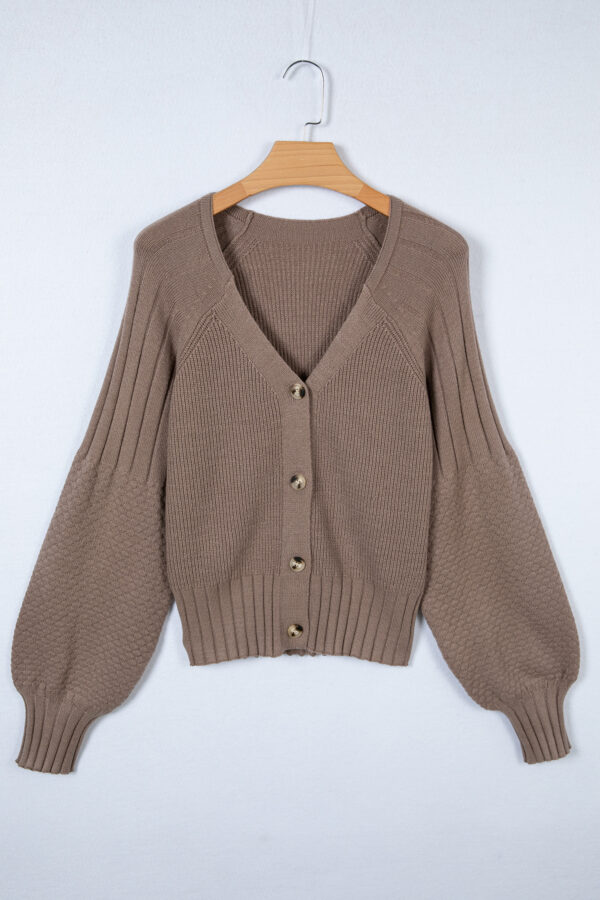 Goat Mixed Texture Knit Button V Neck Sweater Cardigan