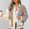 Khaki Leopard Waffle Quilted Patchwork Button Front Jacket