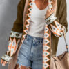 Brown Aztec Print Open Front Knitted Cardigan