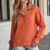 Orange Buttoned Collared Raw Detail High Low Baggy Sweatshirt with Slits