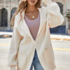 Beige Solid Color Knit Lapel Collar Single Button Sweater Cardigan