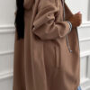 Dark Khaki Contrast Cuffed Drop Shoulder Zip up Tunic Hoodie