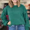 Evergreen Twisted Ribbed Tiered Ruffles Long Sleeve Pullover Top