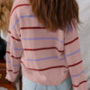 Pink Stripe Ribbed Edge Drop Shoulder Sweater