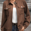 White Solid Color Zip Up Button Flap Pocket Shirt Collar Jackets
