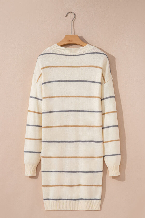 Multicolour Striped Print Drop Shoulder Shift Sweater Mini Dress