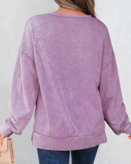 Orchid Bouquet Mineral Wash Big Bow Patchwork Pullover Sweatshirt