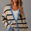 Black Colorblock Drop Shoulder Buttoned Loose Cardigan