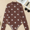 Black Vintage Polka Dot Print Mesh Long Sleeve Bodysuit